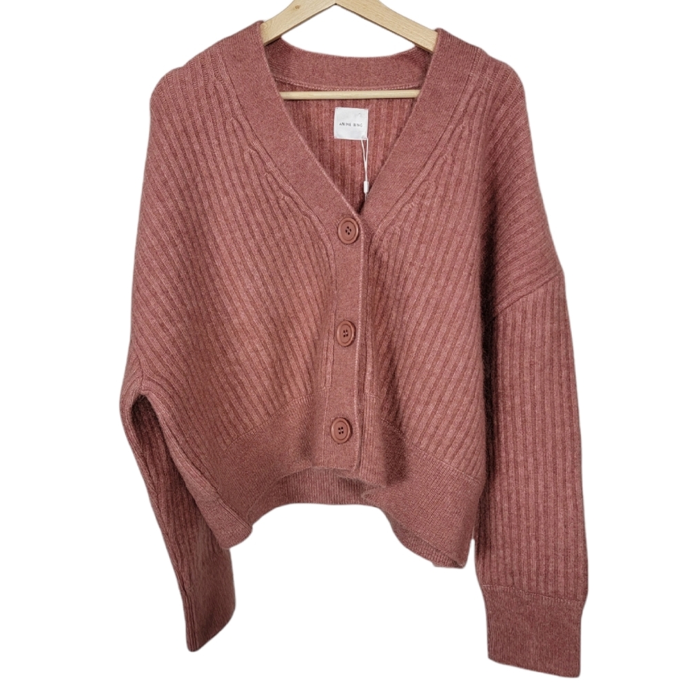 Anine Bing Maxwell Cardigan Mohair Rose Size Large New - Picture 5 of 11